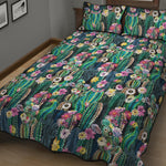 Watercolor Blooming Cactus Print Quilt Bed Set