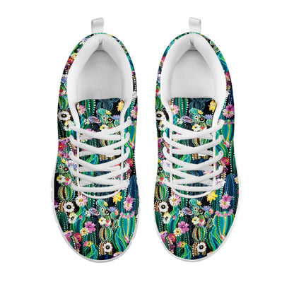 Watercolor Blooming Cactus Print White Sneakers
