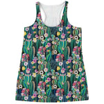 Watercolor Blooming Cactus Print Women's Racerback Tank Top