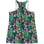 Watercolor Blooming Cactus Print Women's Racerback Tank Top