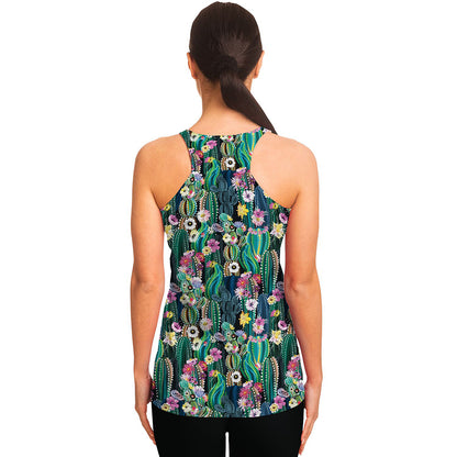 Watercolor Blooming Cactus Print Women's Racerback Tank Top