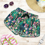 Watercolor Blooming Cactus Print Women's Shorts