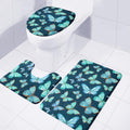 Watercolor Blue Butterfly Pattern Print 3 Piece Bath Mat Set