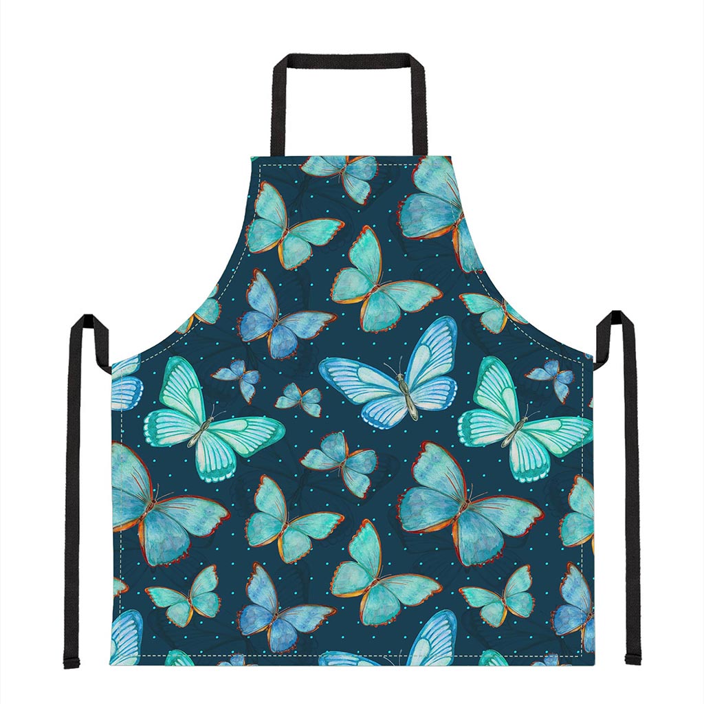Watercolor Blue Butterfly Pattern Print Apron