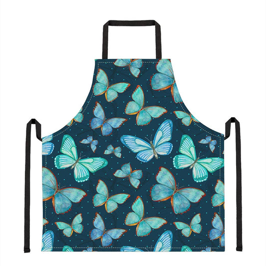 Watercolor Blue Butterfly Pattern Print Apron