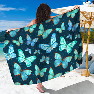Watercolor Blue Butterfly Pattern Print Beach Sarong Wrap
