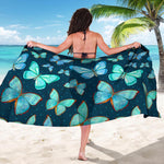 Watercolor Blue Butterfly Pattern Print Beach Sarong Wrap