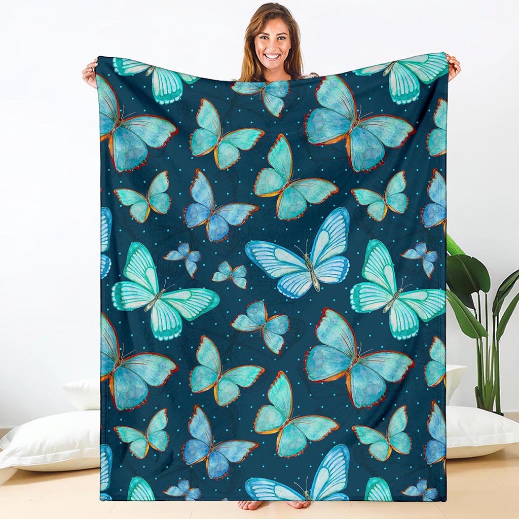 Watercolor Blue Butterfly Pattern Print Blanket