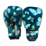 Watercolor Blue Butterfly Pattern Print Boxing Gloves