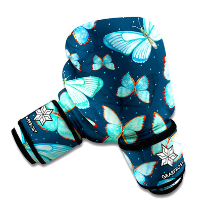 Watercolor Blue Butterfly Pattern Print Boxing Gloves