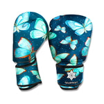 Watercolor Blue Butterfly Pattern Print Boxing Gloves