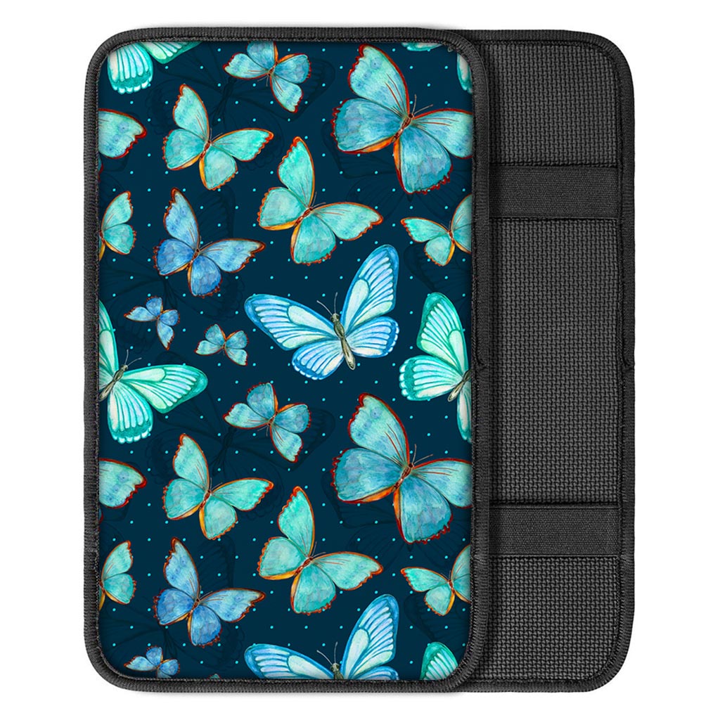 Watercolor Blue Butterfly Pattern Print Car Center Console Cover