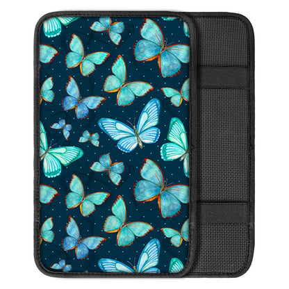 Watercolor Blue Butterfly Pattern Print Car Center Console Cover