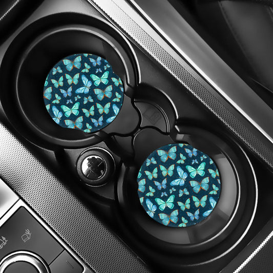 Watercolor Blue Butterfly Pattern Print Car Coasters
