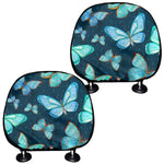 Watercolor Blue Butterfly Pattern Print Car Headrest Covers