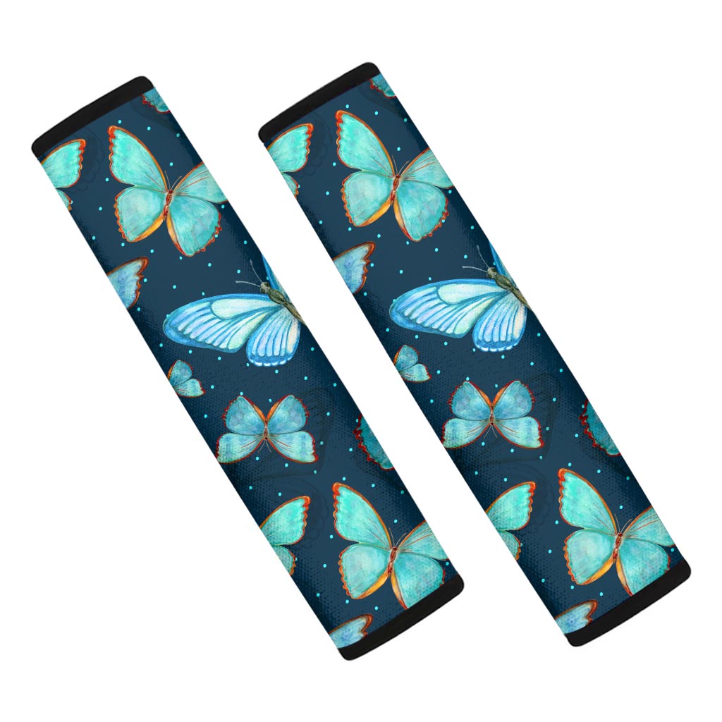 Watercolor Blue Butterfly Pattern Print Car Seat Belt Covers