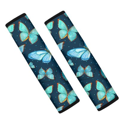 Watercolor Blue Butterfly Pattern Print Car Seat Belt Covers