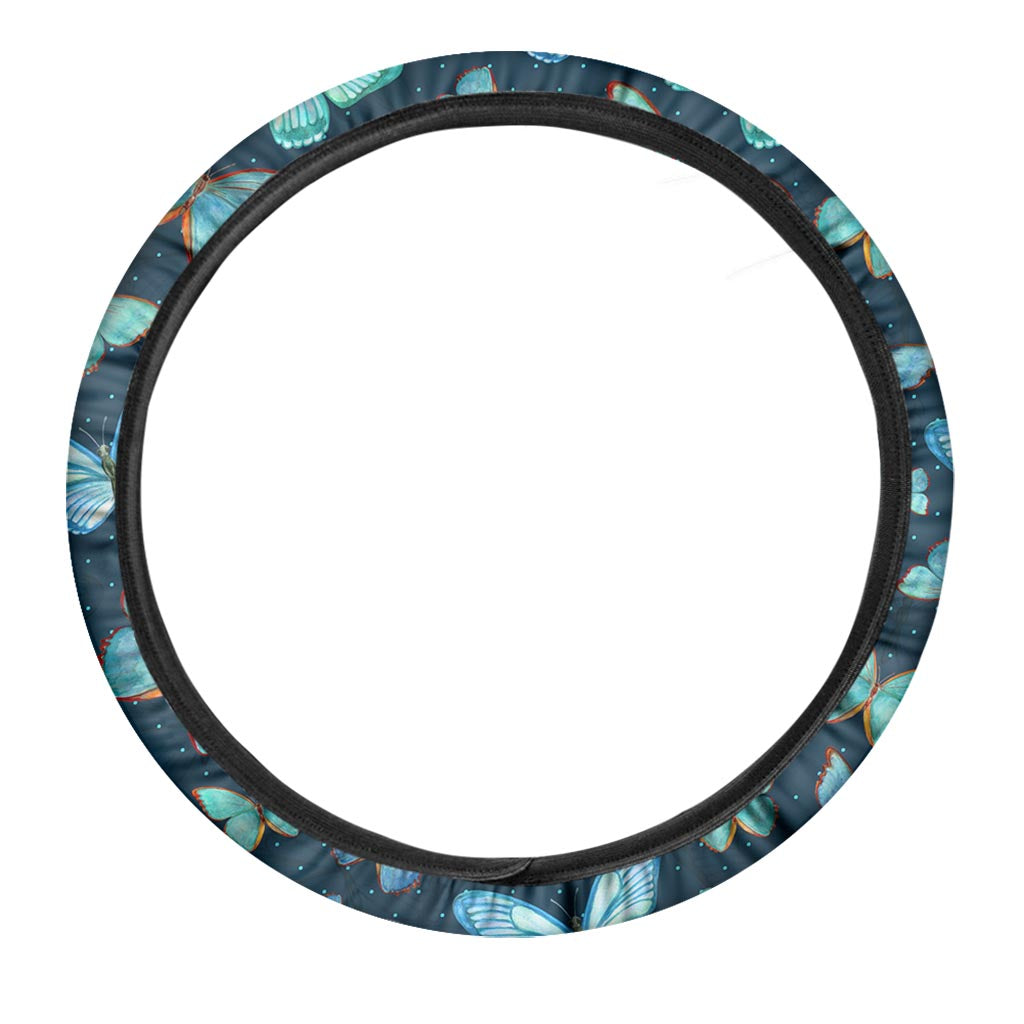 Watercolor Blue Butterfly Pattern Print Car Steering Wheel Cover