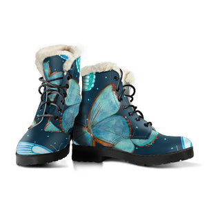 Watercolor Blue Butterfly Pattern Print Comfy Boots GearFrost