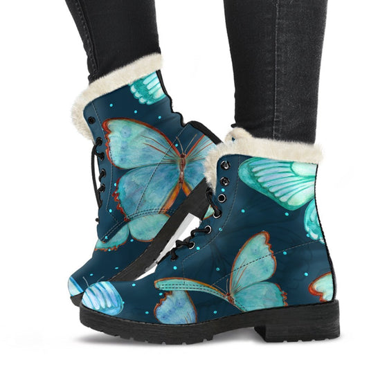 Watercolor Blue Butterfly Pattern Print Comfy Boots GearFrost