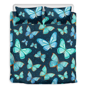 Watercolor Blue Butterfly Pattern Print Duvet Cover Bedding Set
