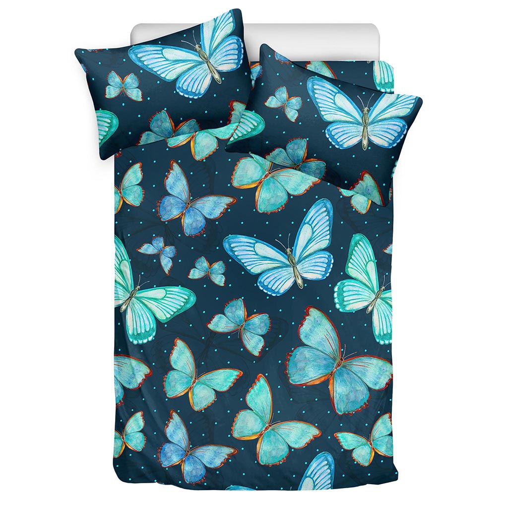 Watercolor Blue Butterfly Pattern Print Duvet Cover Bedding Set