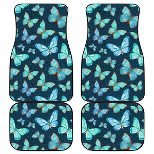 Watercolor Blue Butterfly Pattern Print Front and Back Car Floor Mats
