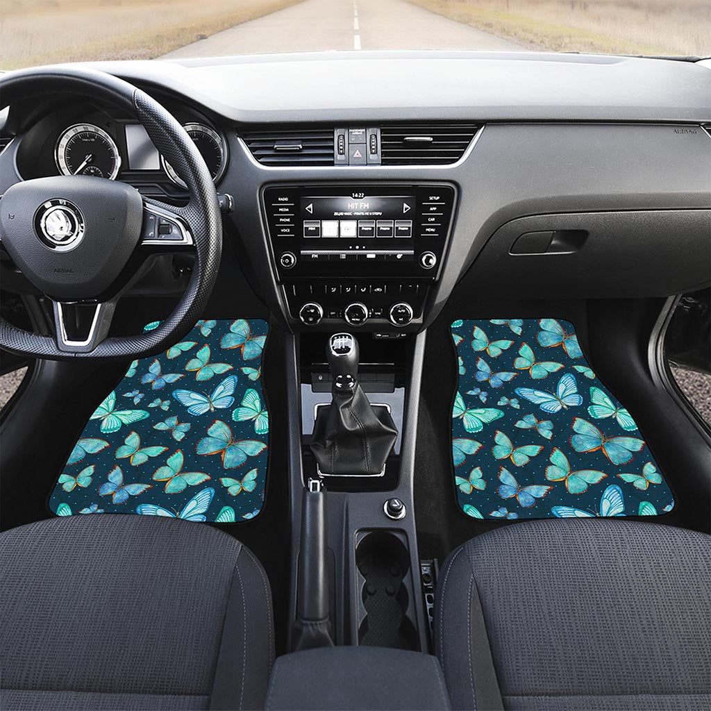 Watercolor Blue Butterfly Pattern Print Front and Back Car Floor Mats