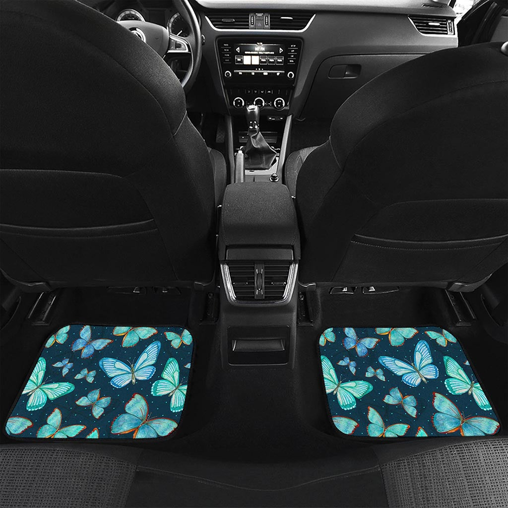 Watercolor Blue Butterfly Pattern Print Front and Back Car Floor Mats