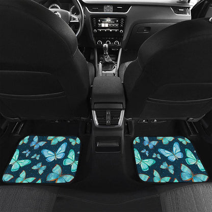 Watercolor Blue Butterfly Pattern Print Front and Back Car Floor Mats