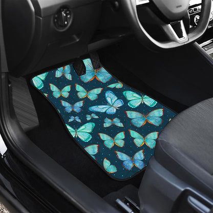 Watercolor Blue Butterfly Pattern Print Front Car Floor Mats