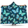 Watercolor Blue Butterfly Pattern Print Hooded Blanket