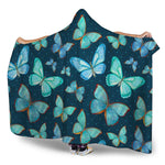 Watercolor Blue Butterfly Pattern Print Hooded Blanket