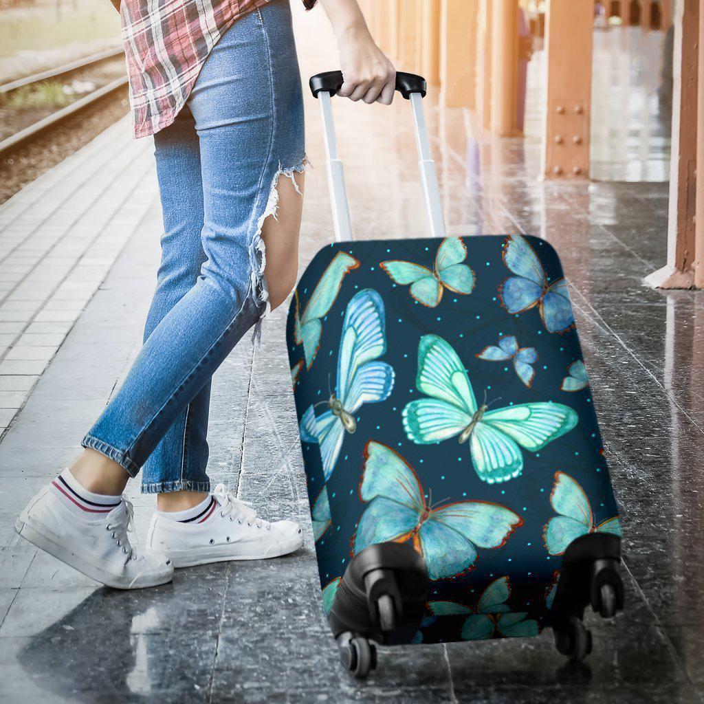 Watercolor Blue Butterfly Pattern Print Luggage Cover GearFrost