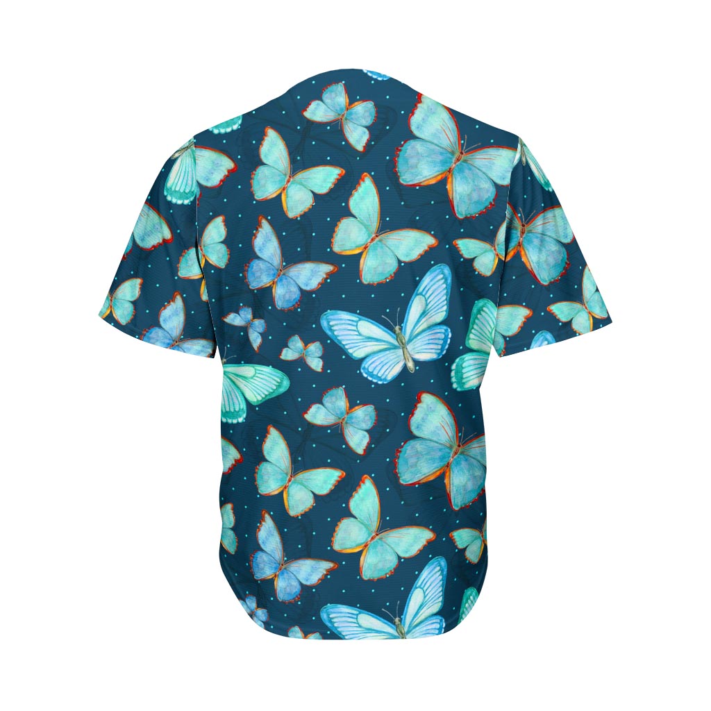 Watercolor Blue Butterfly Pattern Print Men's Baseball Jersey
