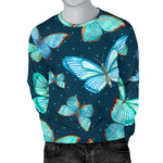 Watercolor Blue Butterfly Pattern Print Men's Crewneck Sweatshirt GearFrost