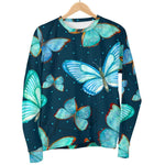 Watercolor Blue Butterfly Pattern Print Men's Crewneck Sweatshirt GearFrost