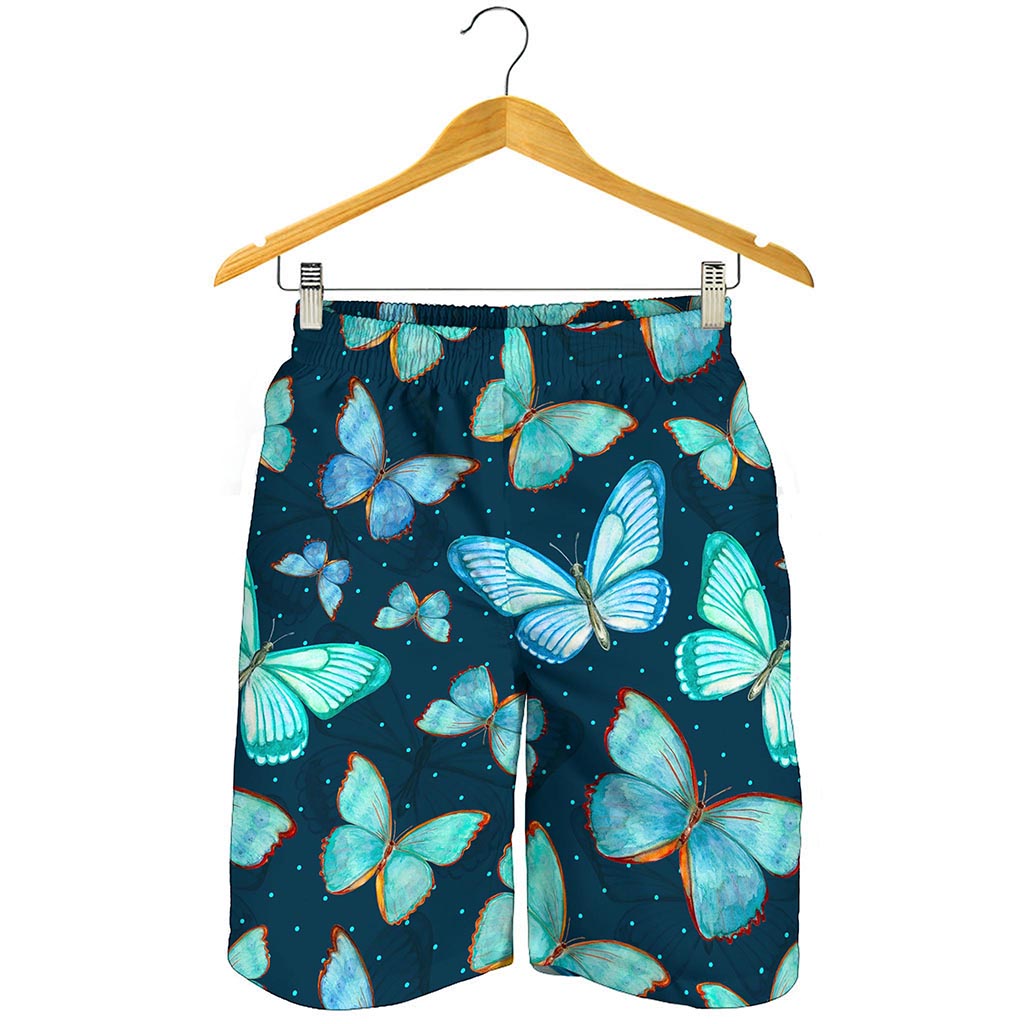 Watercolor Blue Butterfly Pattern Print Men's Shorts