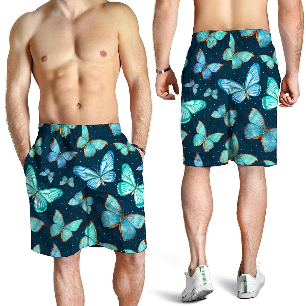 Watercolor Blue Butterfly Pattern Print Men's Shorts