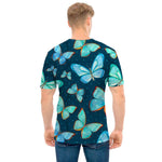 Watercolor Blue Butterfly Pattern Print Men's T-Shirt