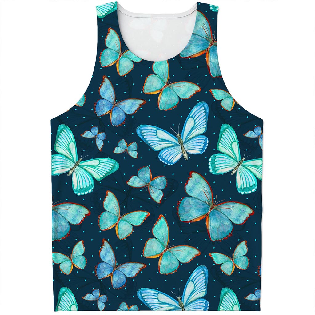 Watercolor Blue Butterfly Pattern Print Men's Tank Top