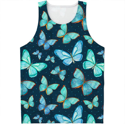 Watercolor Blue Butterfly Pattern Print Men's Tank Top