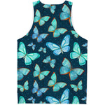 Watercolor Blue Butterfly Pattern Print Men's Tank Top