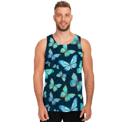 Watercolor Blue Butterfly Pattern Print Men's Tank Top