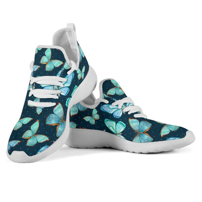 Watercolor Blue Butterfly Pattern Print Mesh Knit Shoes GearFrost