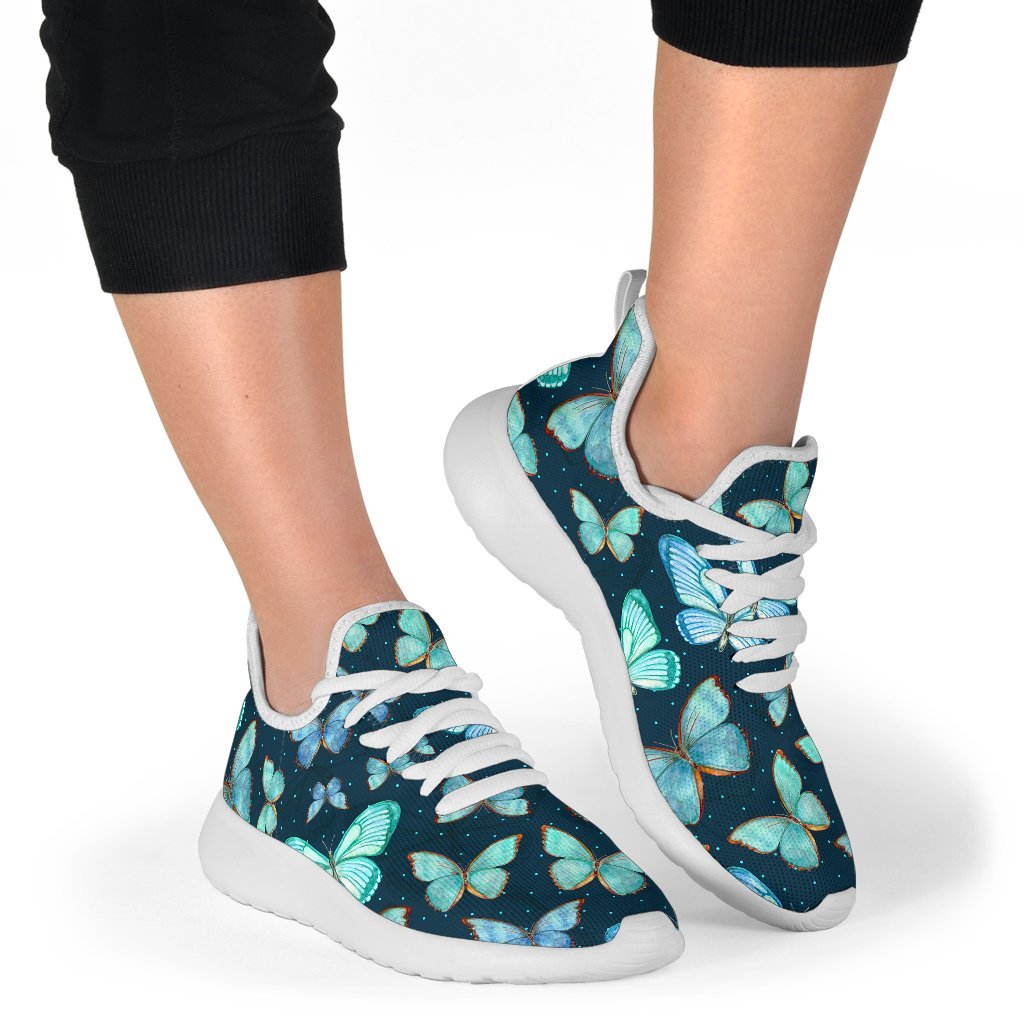 Watercolor Blue Butterfly Pattern Print Mesh Knit Shoes GearFrost