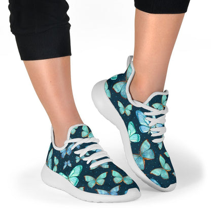 Watercolor Blue Butterfly Pattern Print Mesh Knit Shoes GearFrost