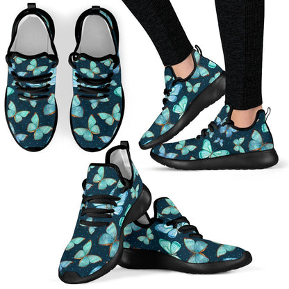 Watercolor Blue Butterfly Pattern Print Mesh Knit Shoes GearFrost