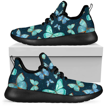 Watercolor Blue Butterfly Pattern Print Mesh Knit Shoes GearFrost
