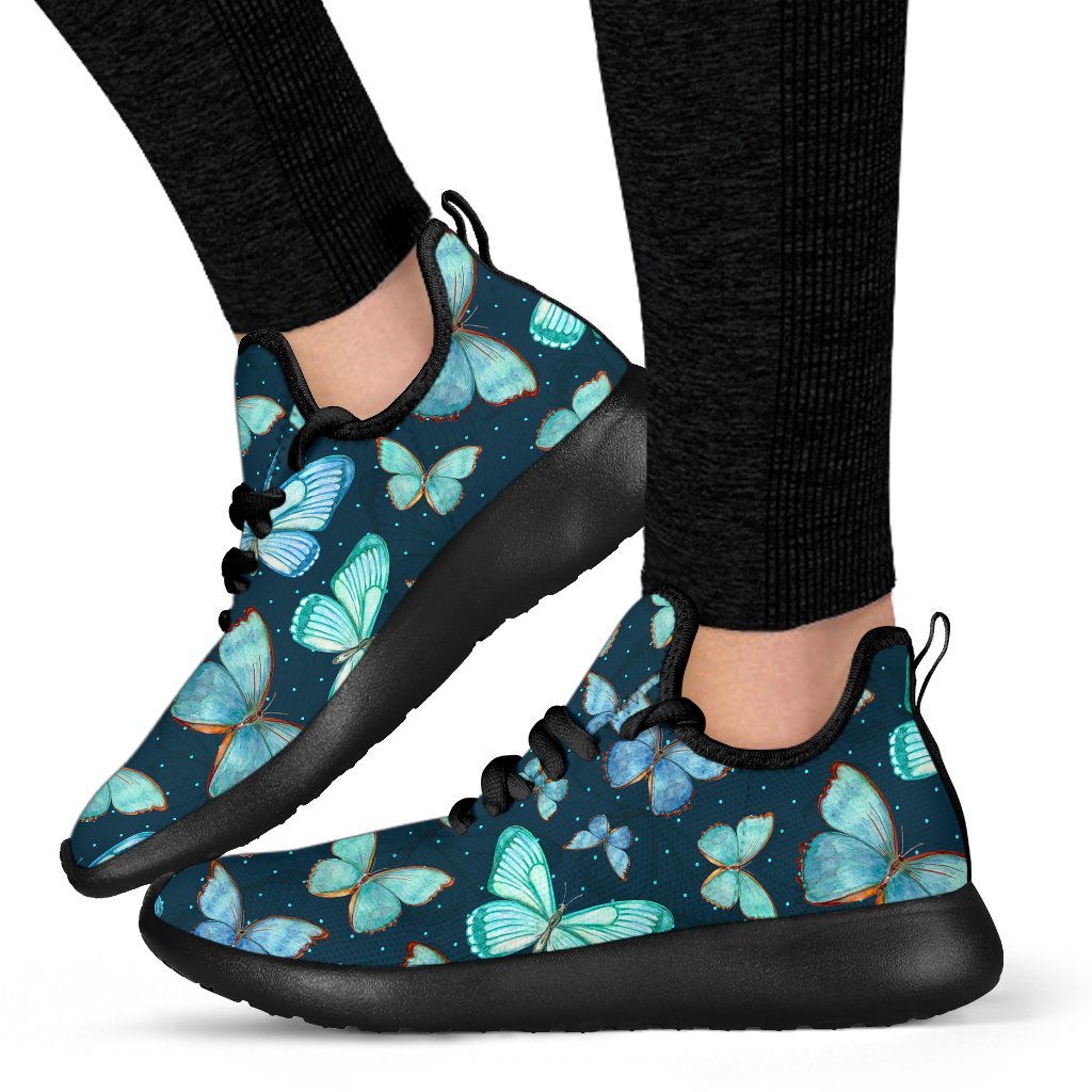 Watercolor Blue Butterfly Pattern Print Mesh Knit Shoes GearFrost